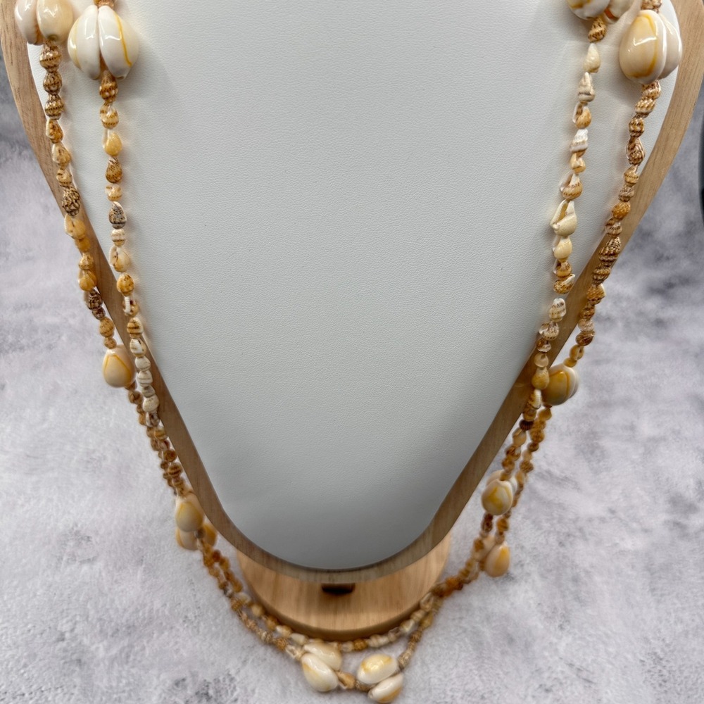 2 Pcs Natural Cowrie Shell Multi Strand Necklaces Boho Beach Festival Vintage